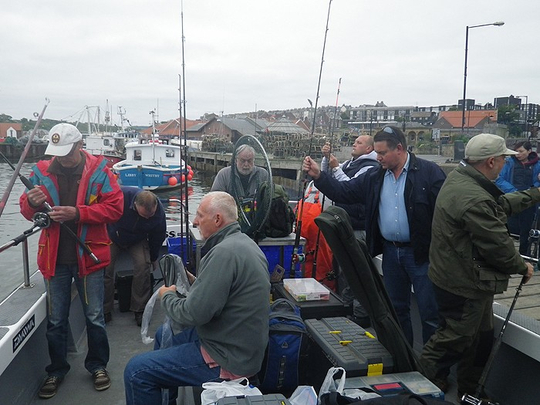 Busy anglers getting organised as Mistress leaves Whitby Harbour Busy anglers getting organised as Mistress leaves Whitby Harbour